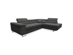 Canapé D'angle Convertible Droit 4 Places Coffre Martin Velours Côtelé Gris Foncé