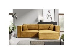 Canapé D'angle Réversible Convertible 3 Places Jimmy Velours Côtelé Jaune -Deco.fr Soldes Boutique canape 20942257