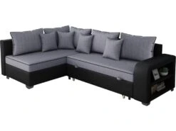 Canapé D'angle Convertible "Gregory" - 268 X 99/178 X 85 Cm - 4 Places - Gris/Noir - Angle Gauche