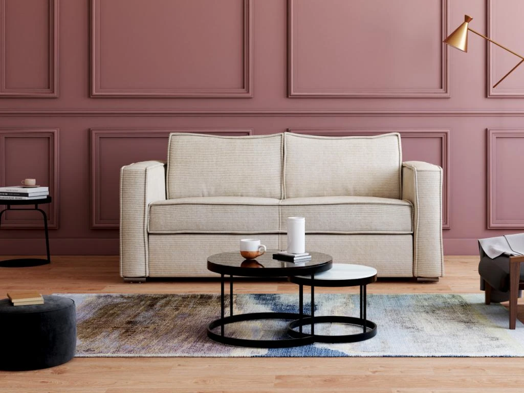 Canapé 3 Places Convertible Express En Velours Côtelé Beige - Couchage 140 Cm - Matelas 22 Cm LORETO 5 Canapé 3 Places Convertible Express En Velours Côtelé Beige - Couchage 140 Cm - Matelas 22 Cm LORETO – Image 5