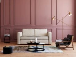 Canapé 3 Places Convertible Express En Velours Côtelé Beige - Couchage 140 Cm - Matelas 22 Cm LORETO