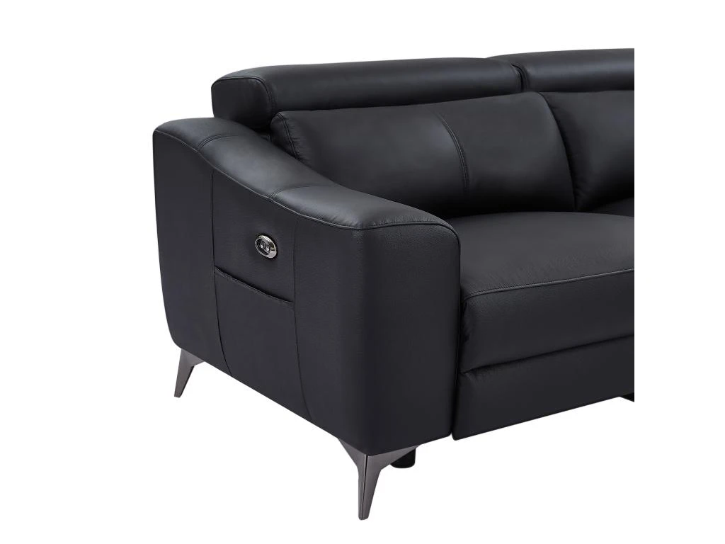 Canapé D'angle Droit Relax électrique En Cuir Noir FORLO 6 Canapé D'angle Droit Relax électrique En Cuir Noir FORLO – Image 6