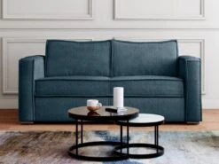 Canapé 3 Places Convertible Express En Velours Côtelé Bleu - Couchage 140 Cm - Matelas 14 Cm LORETO -Deco.fr Soldes Boutique canape 21073355