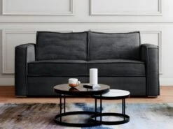 Canapé 3 Places Convertible Express En Velours Côtelé Anthracite - Couchage 140 Cm - Matelas 18 Cm LORETO -Deco.fr Soldes Boutique canape 21075069