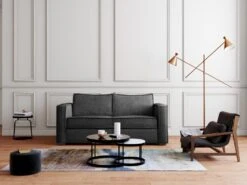 Canapé 3 Places Convertible Express En Velours Côtelé Anthracite - Couchage 140 Cm - Matelas 22 Cm LORETO