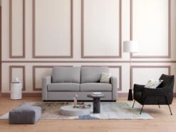 Canapé 3 Places Convertible Express En Tissu Gris - Couchage 140 Cm - Matelas 14 Cm DONETO