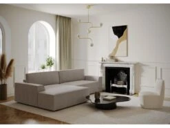 Canapé Angle Gauche Convertible Coffre Velours Taupe 300x174cm