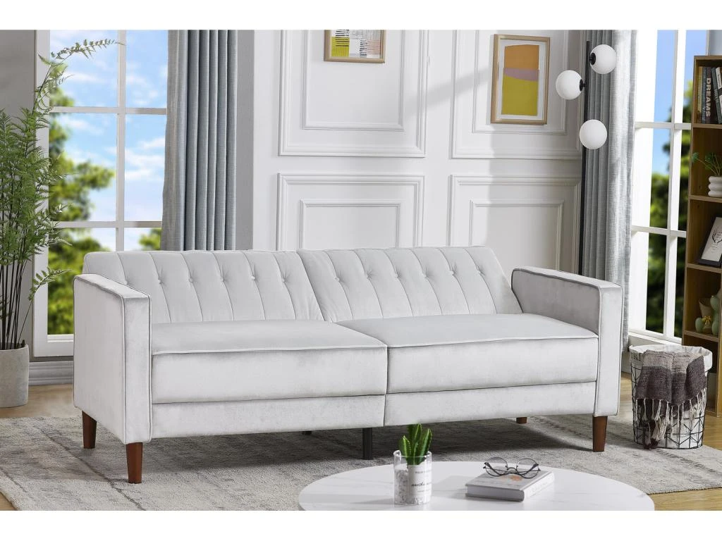 LIVERPOOL - Canapé Convertible En Velours Gris Clair 3 LIVERPOOL - Canapé Convertible En Velours Gris Clair – Image 3