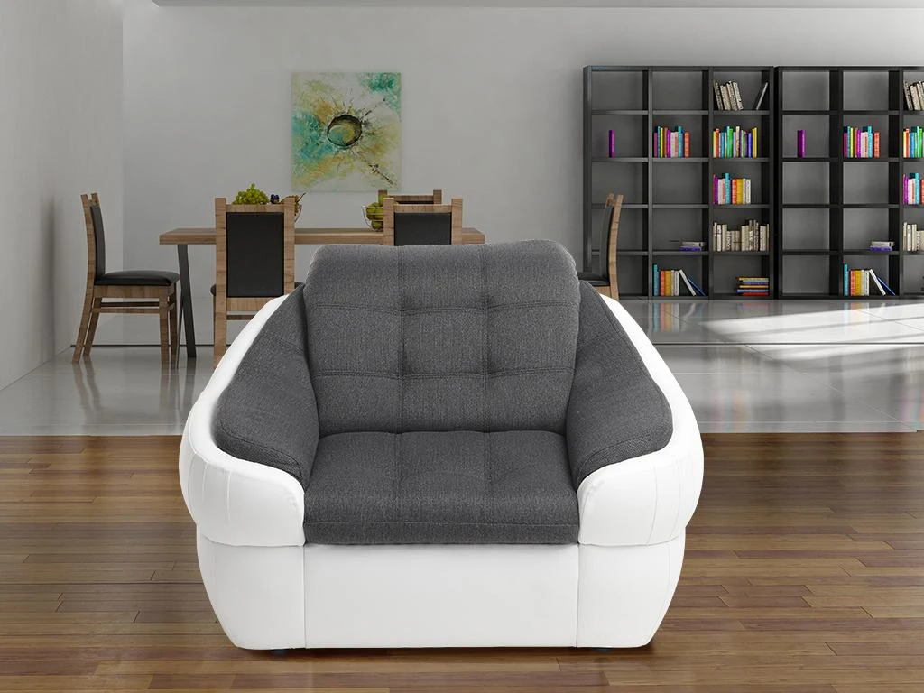 Fauteuil En Tissu Et Simili FAREZ - Bicolore Gris Et Blanc 2 Fauteuil En Tissu Et Simili FAREZ - Bicolore Gris Et Blanc – Image 2