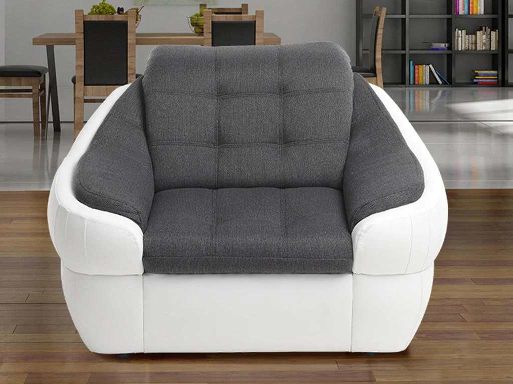 Fauteuil En Tissu Et Simili FAREZ - Bicolore Gris Et Blanc 1 Fauteuil En Tissu Et Simili FAREZ - Bicolore Gris Et Blanc