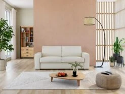 Canapé 3 Places Convertible Express 100% Cuir De Buffle Blanc Matelas 14 Cm. DELECTEA II