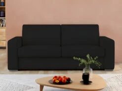 Canapé 3 Places Convertible Express 100% Cuir De Buffle Noir Matelas 14 Cm DELECTEA II -Deco.fr Soldes Boutique canape 21387999