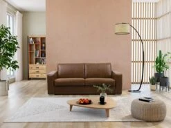 Canapé 3 Places Convertible Express 100% Cuir De Buffle Vintage Caramel Matelas 14cm DELECTEA II