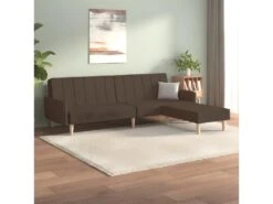 Canapé-lit à 2 Places Avec Repose-pied Marron Tissu