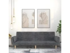 Canapé-lit à 2 Places Avec Deux Oreillers Gris Clair Tissu