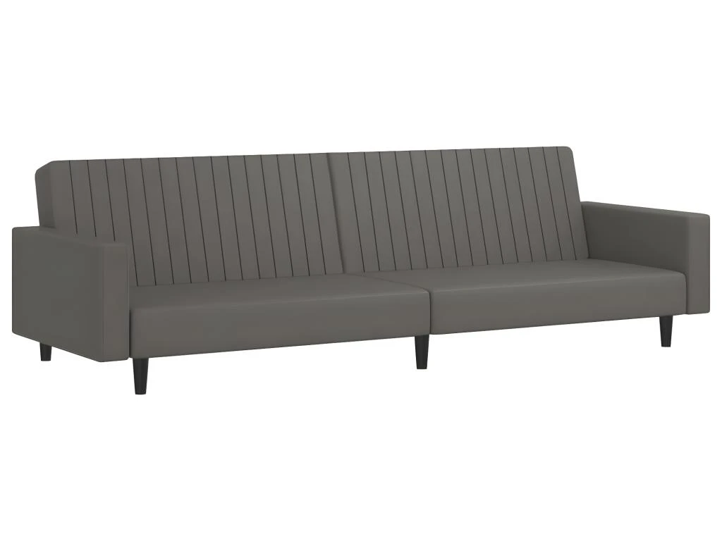 Canapé-lit à 2 Places Avec Repose-pied Gris Similicuir 4 Canapé-lit à 2 Places Avec Repose-pied Gris Similicuir – Image 4