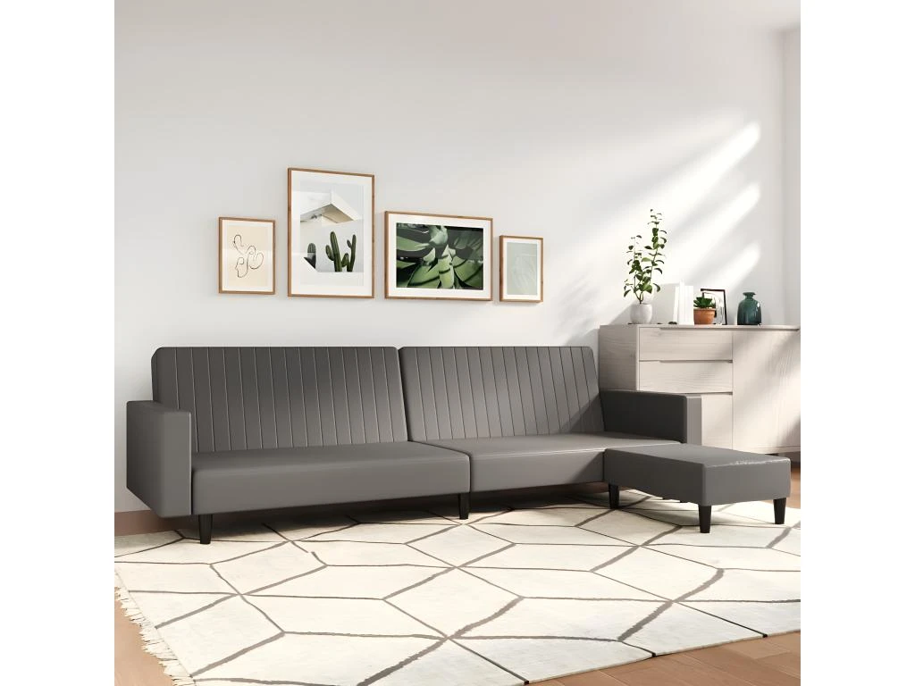 Canapé-lit à 2 Places Avec Repose-pied Gris Similicuir 7 Canapé-lit à 2 Places Avec Repose-pied Gris Similicuir – Image 7
