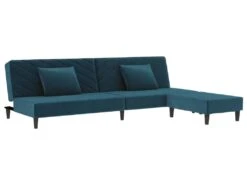 Canapé-lit 2 Places 2 Oreillers Et Repose-pied Bleu Velours -Deco.fr Soldes Boutique canape 21995149