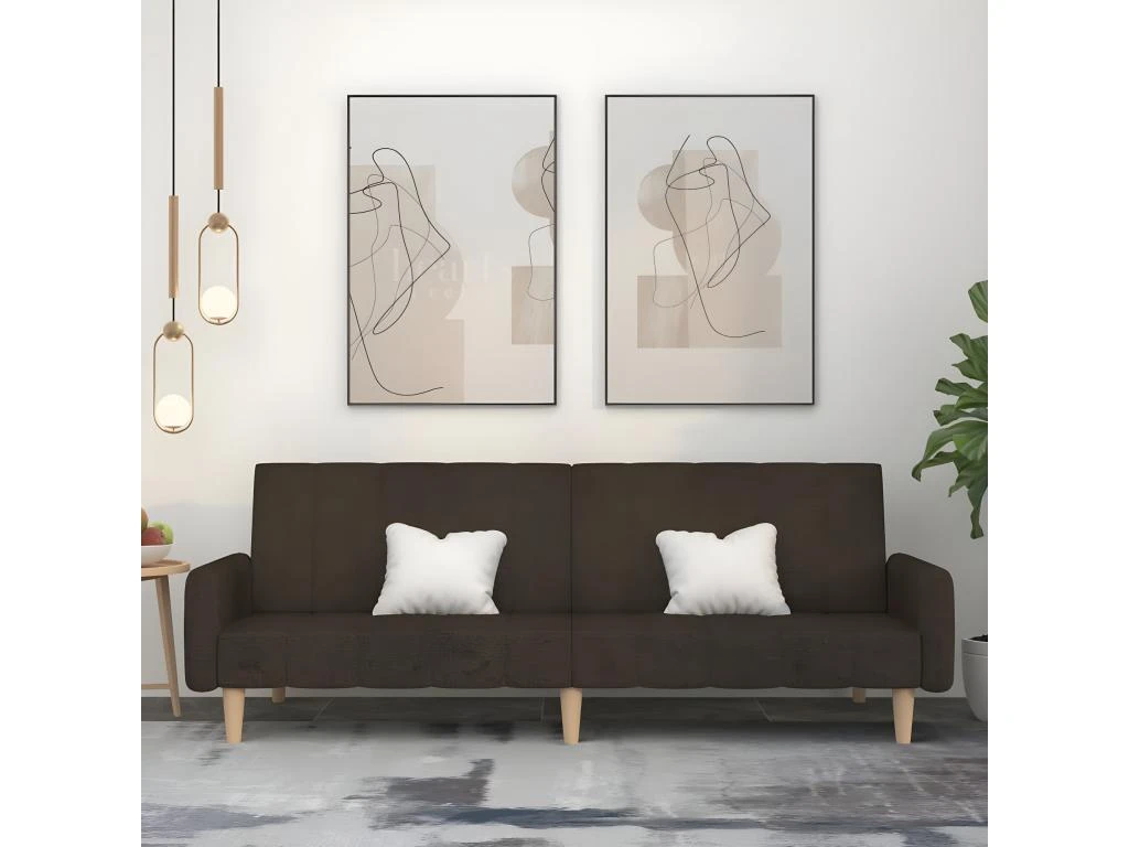 Canapé-lit à 2 Places Marron Foncé Tissu 1 Canapé-lit à 2 Places Marron Foncé Tissu