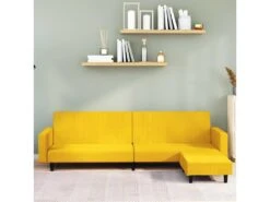 Canapé-lit à 2 Places Avec Repose-pied Jaune Velours