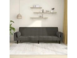 Canapé-lit à 2 Places Avec Deux Oreillers Gris Foncé Velours