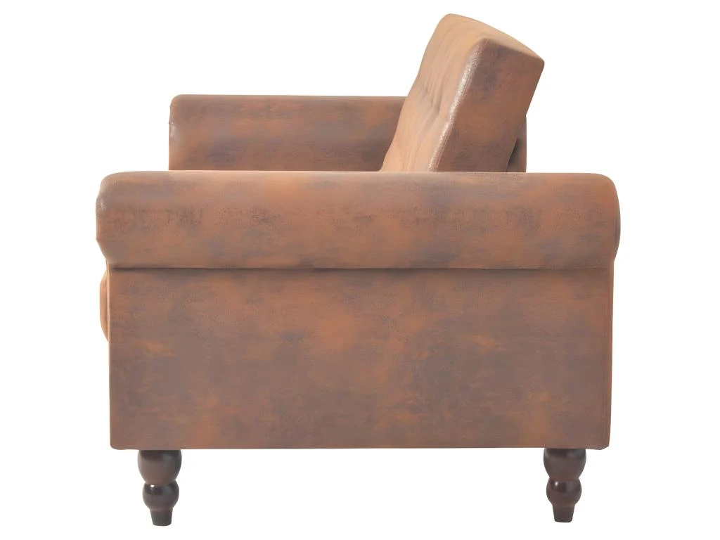 Canapé-lit Convertible Avec Accoudoir Daim Synthétique Marron 3 Canapé-lit Convertible Avec Accoudoir Daim Synthétique Marron – Image 3