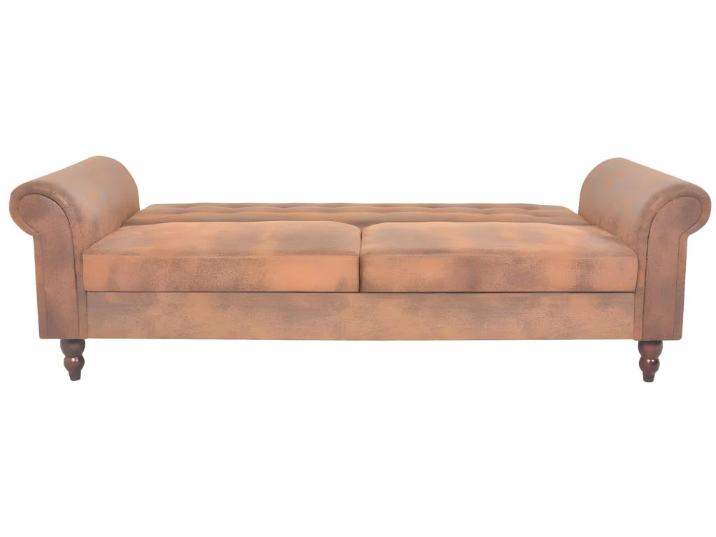 Canapé-lit Convertible Avec Accoudoir Daim Synthétique Marron 5 Canapé-lit Convertible Avec Accoudoir Daim Synthétique Marron – Image 5