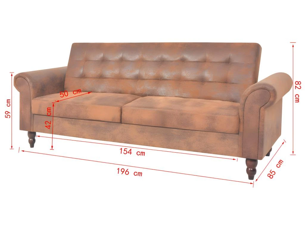 Canapé-lit Convertible Avec Accoudoir Daim Synthétique Marron 9 Canapé-lit Convertible Avec Accoudoir Daim Synthétique Marron – Image 9