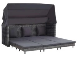 Canapé-lit Extensible 3 Places Avec Toit Résine Tressée Gris
