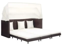 Canapé-lit Extensible 3 Places Avec Toit Résine Tressée Marron