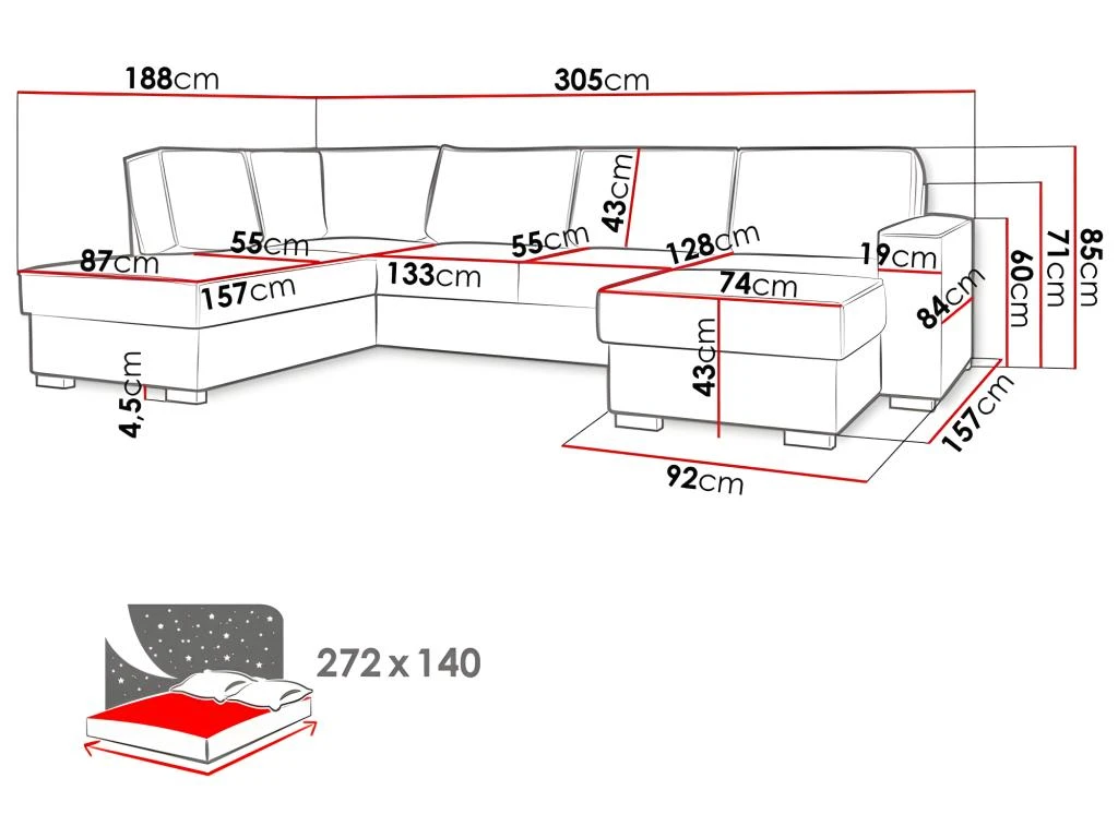 Canapé Panoramique Convertible BERY En Velours Côtelé Beige 3 Canapé Panoramique Convertible BERY En Velours Côtelé Beige – Image 3