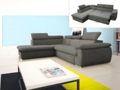 Canapé D'angle Convertible En Tissu Avec Coffre De Rangement FABIEN - Taupe - Angle Gauche -Deco.fr Soldes Boutique canape 221145