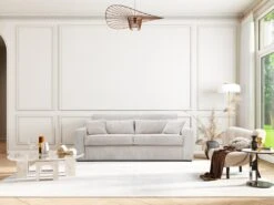 Canapé 4 Places Convertible Express En Velours Côtelé Beige - Couchage 160 Cm - Matelas 18 Cm - MONDOVI