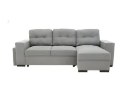 Canapé D'angle Convertible Réversible 3 Places JAMES - L 245 X H 91 X P 139 Cm - Coffre Et 2 Poufs Gris