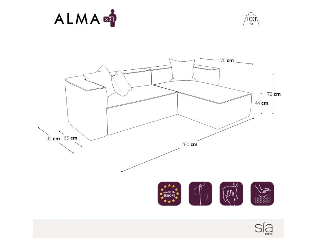 Canapé D'angle Droit Tissu Bouclette Noir 4 Canapé D'angle Droit Tissu Bouclette Noir – Image 4