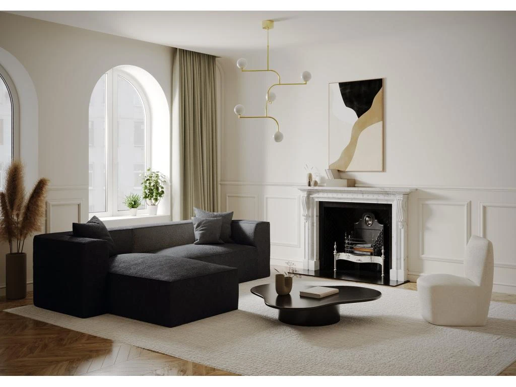 Canapé D'angle Gauche Tissu Bouclette Noir 2 Canapé D'angle Gauche Tissu Bouclette Noir – Image 2