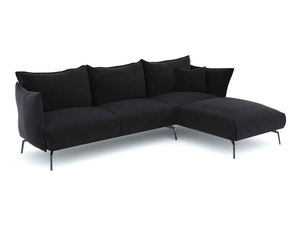 Canapé D'angle Droit Velours Texturé Noir 1 Canapé D'angle Droit Velours Texturé Noir