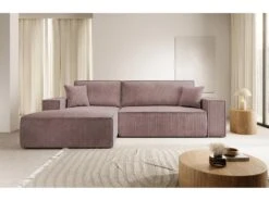 Canapé D'angle NEW - 267 Cm - En L Avec Coffre De Rangement Canapé Gauche En Velours Côtelé Rose - FARESE NEW