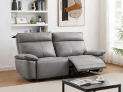 Canapé 3 Places Relax électrique En Cuir De Vachette Gris NOVENA -Deco.fr Soldes Boutique canape 22253833