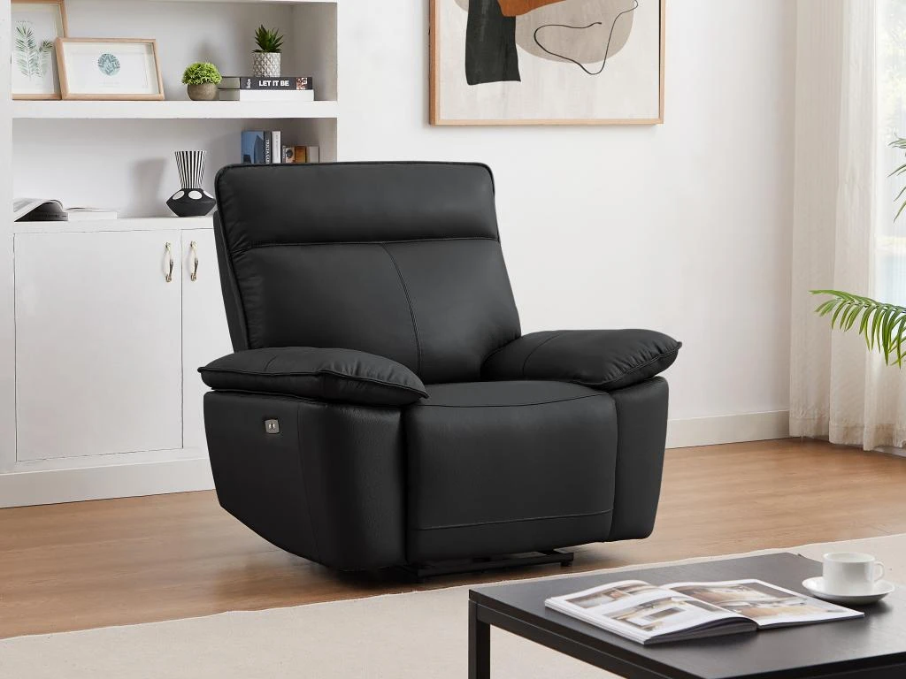 Fauteuil Relax électrique En Cuir De Vachette Noir NOVENA 1 Fauteuil Relax électrique En Cuir De Vachette Noir NOVENA