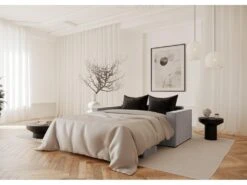 Canapé Convertible Matelas Velours Gris Clair 140cm -Deco.fr Soldes Boutique canape 22348527