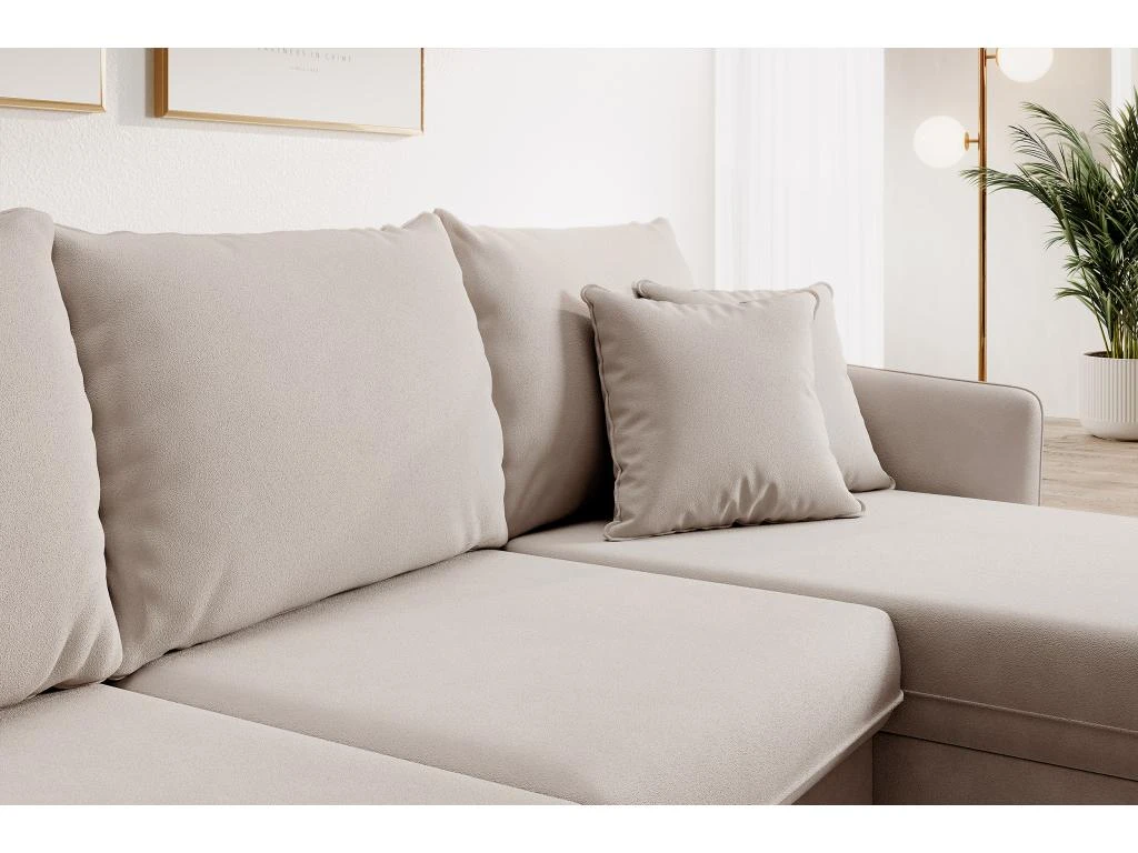 Canapé D'angle - 223 Cm - Avec Fonction Couchage - Velours Hydrophobe - Beige - Pieds Noirs - VOLIO 3 Canapé D'angle - 223 Cm - Avec Fonction Couchage - Velours Hydrophobe - Beige - Pieds Noirs - VOLIO – Image 3