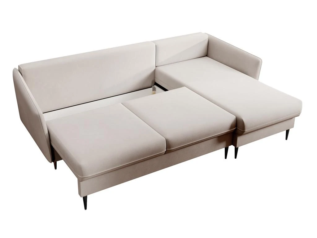 Canapé D'angle - 223 Cm - Avec Fonction Couchage - Velours Hydrophobe - Beige - Pieds Noirs - VOLIO 7 Canapé D'angle - 223 Cm - Avec Fonction Couchage - Velours Hydrophobe - Beige - Pieds Noirs - VOLIO – Image 7