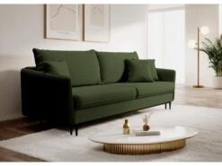 Canapé - 221 Cm - Trois Places Velours Hydrophobe - Olive - Pieds Noirs - VOLIO -Deco.fr Soldes Boutique canape 22358241