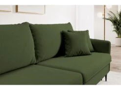 Canapé - 221 Cm - Trois Places Velours Hydrophobe - Olive - Pieds Noirs - VOLIO -Deco.fr Soldes Boutique canape 22358243