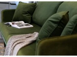 Canapé - 221 Cm - Trois Places Velours Hydrophobe - Olive - Pieds Noirs - VOLIO -Deco.fr Soldes Boutique canape 22358247