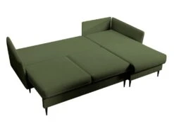 Canapé D'angle - 223 Cm - Avec Fonction Couchage - Velours Hydrophobe - Olive - Pieds Noirs - VOLIO -Deco.fr Soldes Boutique canape 22358267