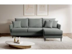 Canapé D'angle - 223 Cm - Avec Fonction Couchage - Velours Hydrophobe - Gris - Pieds Noirs - VOLIO