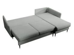 Canapé D'angle - 223 Cm - Avec Fonction Couchage - Velours Hydrophobe - Gris - Pieds Noirs - VOLIO -Deco.fr Soldes Boutique canape 22358299