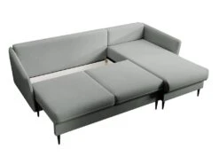 Canapé D'angle - 223 Cm - Avec Fonction Couchage - Velours Hydrophobe - Gris - Pieds Noirs - VOLIO -Deco.fr Soldes Boutique canape 22358301